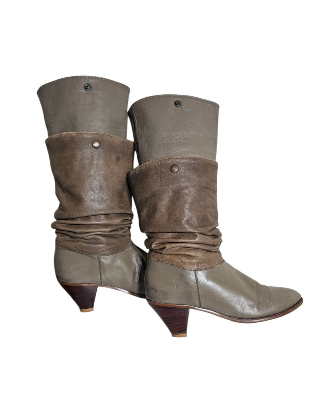 Vintage 80s Size 7 Taupe Brown Frye Slouch Boots Leather Low Heel USA Made